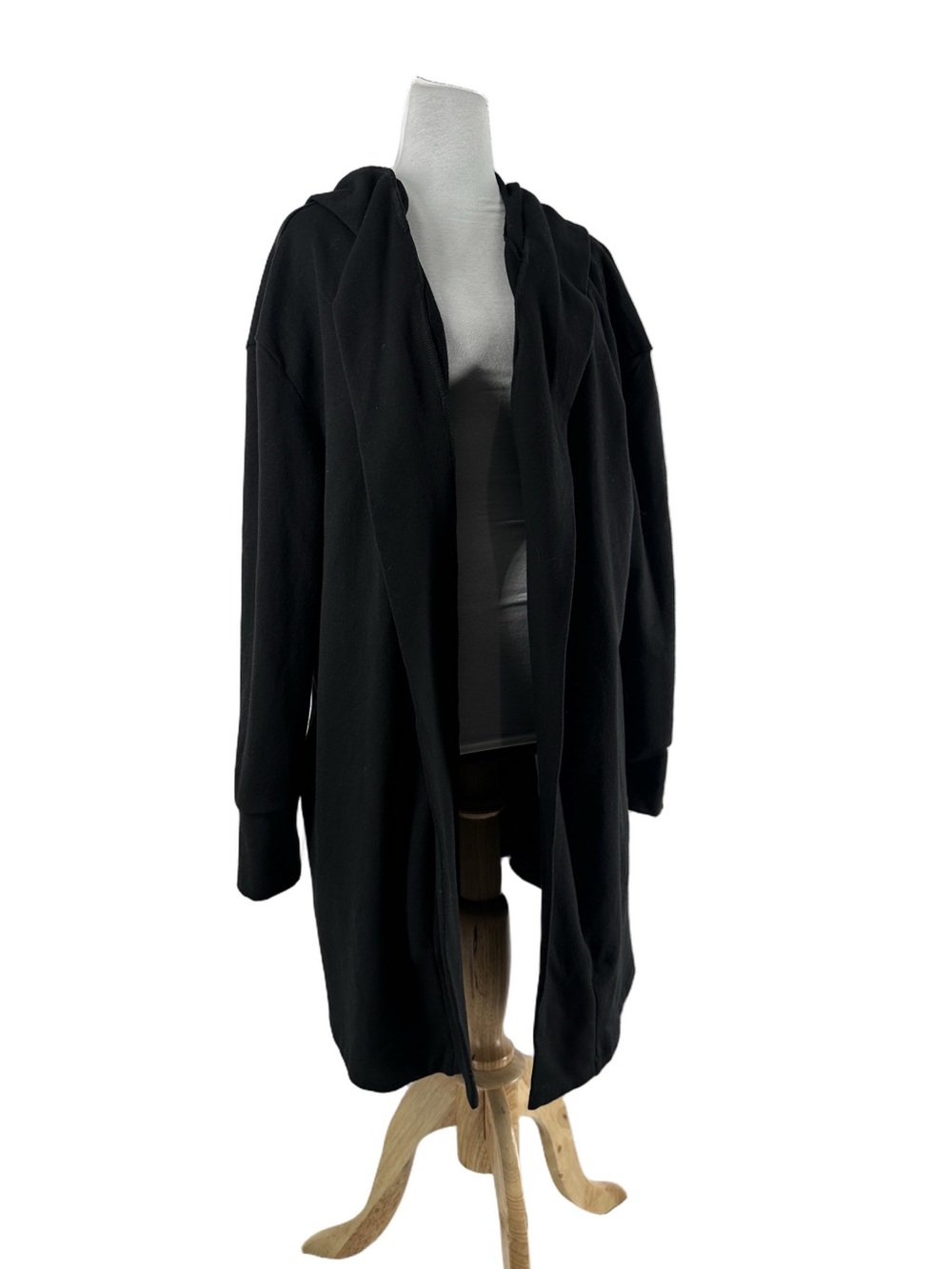 Anthropologie Daily Ritual long open knit cardigan hooded comfort Black sz xl